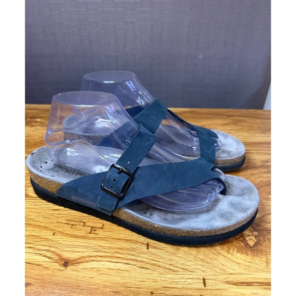 Mephisto Shoes - Mephisto Women's Helen Navy Blue Nubuck Leather Cork Footbed Sandals Size US 11